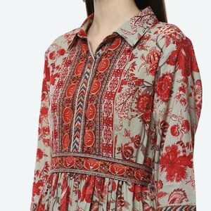 Biba Red and Gray Floral Maxi Dress